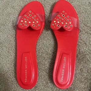 Tamara Mellon Red Heart Embellished Sandals. Brand new in the box.